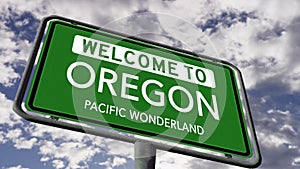 Welcome to Oregon, USA State Road Sign, Pacific Wonderland Nickname, Realistic