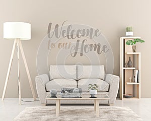 Welcome to our home, sticker on the wall. 3D render