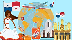 Welcome to Panama postcard. Travel and journey concept of Latinos country vector illustration with national flag of Panama
