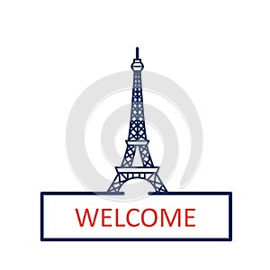 Welcome to Paris- Line art of the Eiffel tower famous landmark of France photo