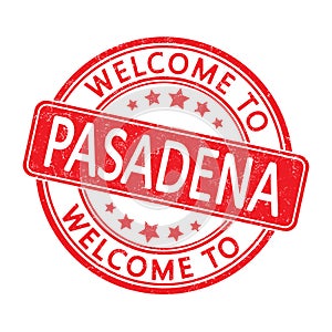 Welcome to PASADENA. Impression of a round stamp with a scuff