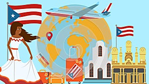 Welcome to Puerto Rico postcard. Travel and journey concept of Latinos country vector illustration with national flag of Puerto