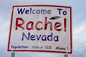 Welcome to Rachel street sign on SR-375 in Nevada, USA