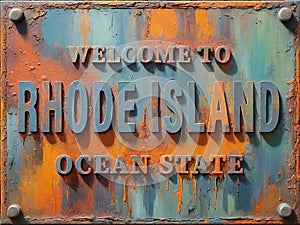 Welcome to Rhode Island rusted street sign