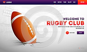 Welcome To Rugby Club Landing Page or Website Banner Design with Rugby Ball