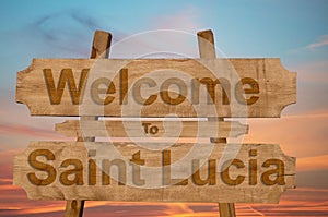 Welcome to Saint Lucia sign on wood background