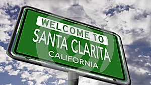 Welcome to Santa Clarita, California USA City Road Sign, Realistic 3D Animation
