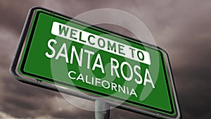 Welcome to Santa Rosa, California Road Sign Under Smoke and Dark Sky, Animation