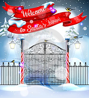 Welcome to Santa`s house. New Year`s landscape.