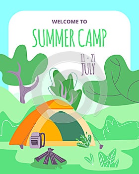 Welcome to Summer Camp Banner, Tent, Campfire