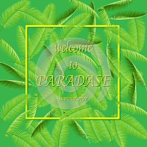 Welcome to summer paradise - Summer holidays and vacation vector illustration. Background with palm tree branches.Vector illustrat