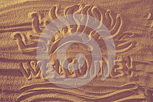 Welcome to the summer with sun and wave symbol