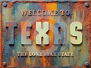 Welcome to Texas rusted street sign