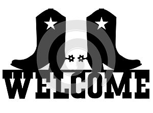 Welcome to Texas vector black graphic sign illustration with cowboy boots sihouette and welcome text isolated on white