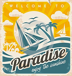 Welcome to tropical paradise vintage poster design