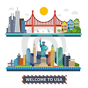 Welcome to USA. New York and San Francisco landscapes