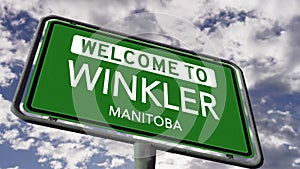 Welcome to Winkler, Manitoba. Canadian City Road Sign Realistic 3D Animation