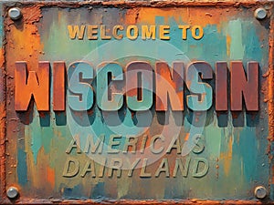 Welcome to Wisconsin rusted street sign photo