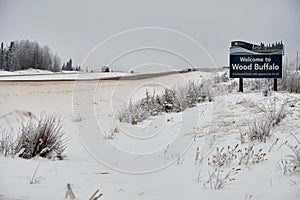 Welcome  to Wood Buffalo  sign on highway  63 Alberta Canada