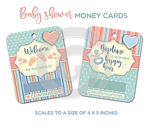 Welcome to the world - Baby shower greeting cards. Baby gift card, money card template.