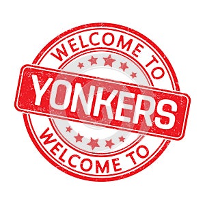 Welcome to YONKERS. Impression of a round stamp with a scuff