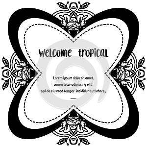 Welcome tropical banner, flower and leaves, spring concept. Vector