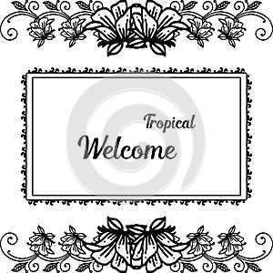 Welcome tropical banner, flower and leaves, spring concept. Vector