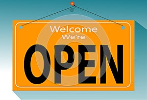 Welcome weâ€™re open text vector vintage. we are open again. re-opening.