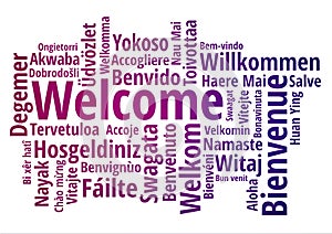 WELCOME word cloud in different languages, concept background