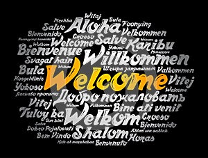 WELCOME word cloud in different languages photo