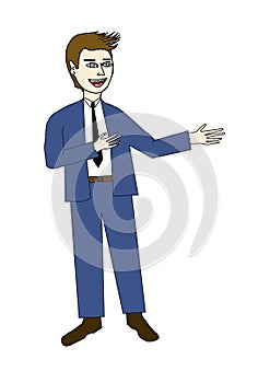 Welcoming businessman in comic style illustration.