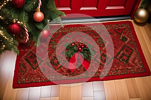 Welcoming Christmas Vibrant Patterns on Festive Doormats.AI Generated