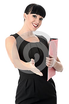 Welcoming Happy Professional Woman Holding a File