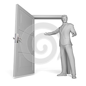 Welcoming man by open door