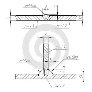 Weld. Scheme of welding two parts. Vector illustration.