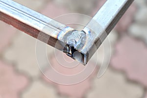 Weld seam. Metal profile. Welding seam. Welded joint. Welding work