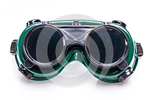 Welded protective spectacles on white background