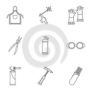 Welder construction icon set, outline style