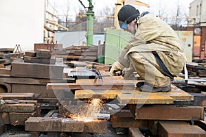 Welder during cutting works