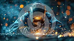 Welder in Gas Mask Welding Metal