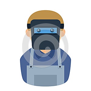 Welder Man Avatar Flat Icon on White