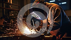 Welder at manufacturing plant, metal work