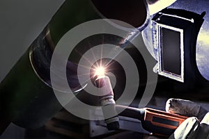 Welder qualification testing with gas tungsten arc welding gtaw, argon process of the carbon steel pipe.