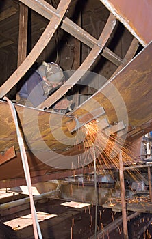 Welder at shipyard