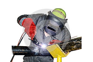 welder is welding metal steel pipe