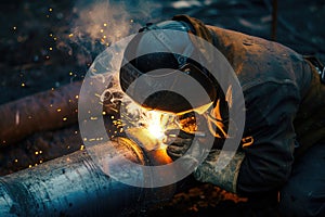 A welder welding a pipe