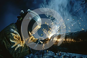 A welder welding a pipe