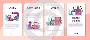 Welder and welding service concept mobile application banner set.