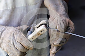 Welder Welding Sparks steel in factory