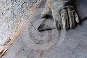 Welder Welding Sparks steel in factory